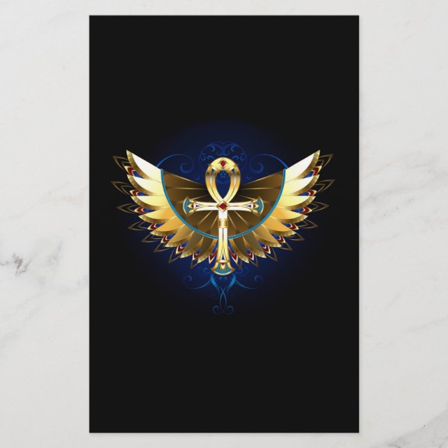Gold Ankh with Wings Stationery (Front)