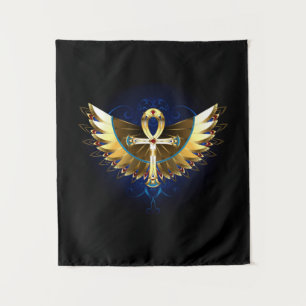 Gold Ankh with Wings Tapestry