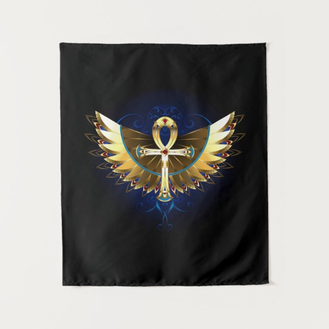 Gold Ankh with Wings Tapestry (Front)