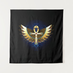 Gold Ankh with Wings Tapestry