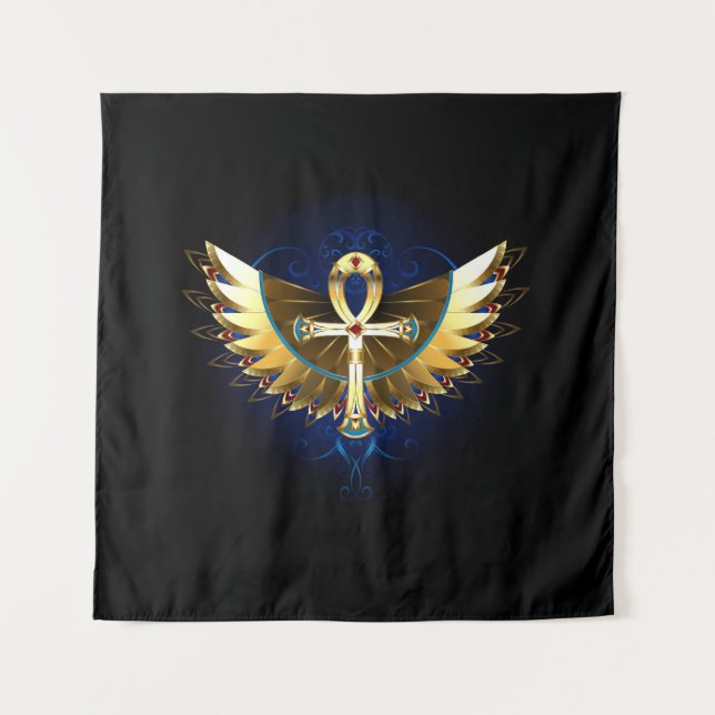 Gold Ankh with Wings Tapestry (Front)