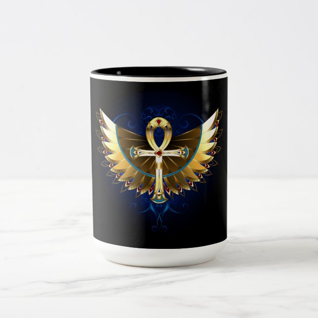 Gold Ankh with Wings Two-Tone Coffee Mug (Center)