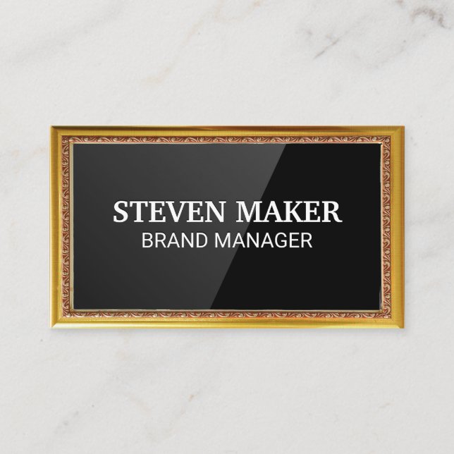 Gold Antique Border | Black Gloss Background Business Card (Front)