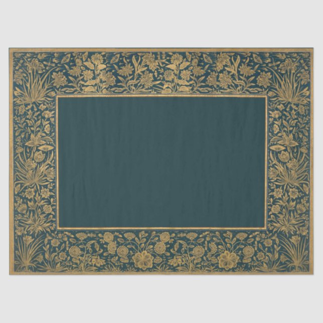 Gold Antique Floral Frame Decoupage Deep Teal Tissue Paper (Front)