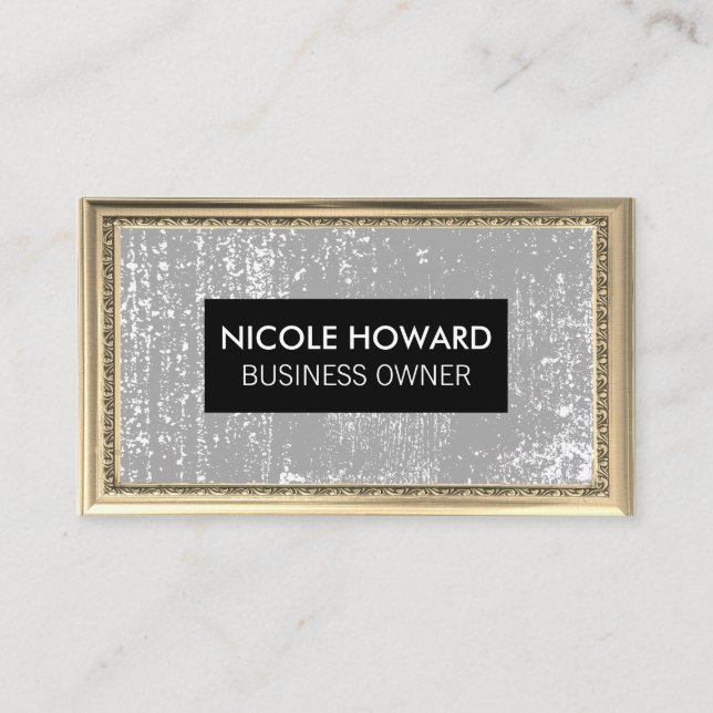 Gold Antique Frame | Grey Grunge Texture Business Card (Front)