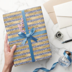 Gold Antique Purple Glitter Glitz Stripes Wrapping Paper