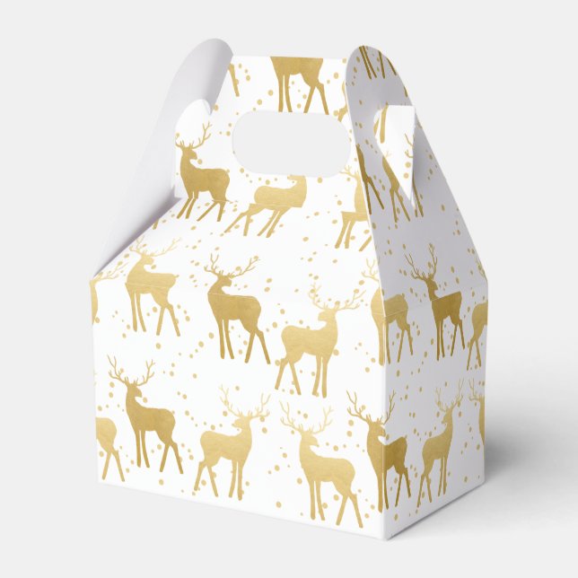 Gold Antler Stag Reindeer Holiday Pattern Favour Box (Front Side)