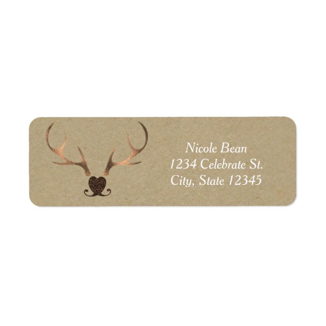 Gold Antlers & Brown Paper Rustic Wedding Return Address Label (Front)