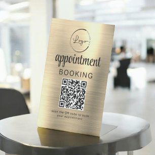 Gold Appointment Booking QR Code Business Pedestal Sign
