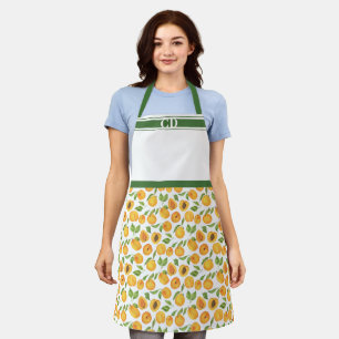 Gold Apricot Botanical All-Over Print Monogram Apron