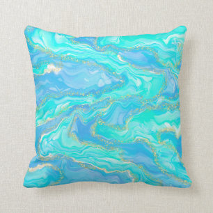 Gold, Aqua and Blue Abstract Cushion