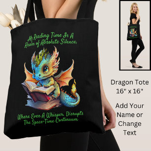 Gold Aqua Baby Dragon Warning Reading Book Voice Tote Bag