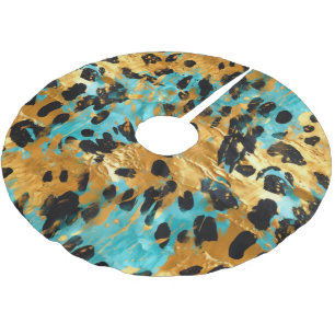 Gold Aqua Black Leopard Animal  Brushed Polyester Tree Skirt