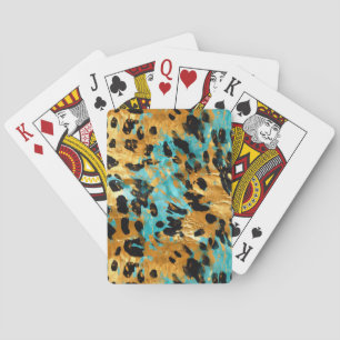 Gold Aqua Black Leopard Animal Playing Cards