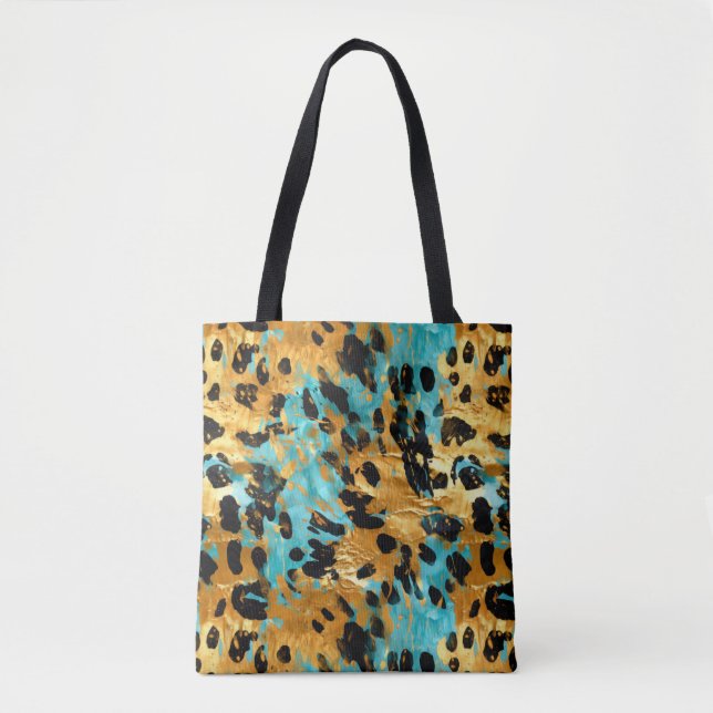 Gold Aqua Black Leopard Animal  Tote Bag (Front)