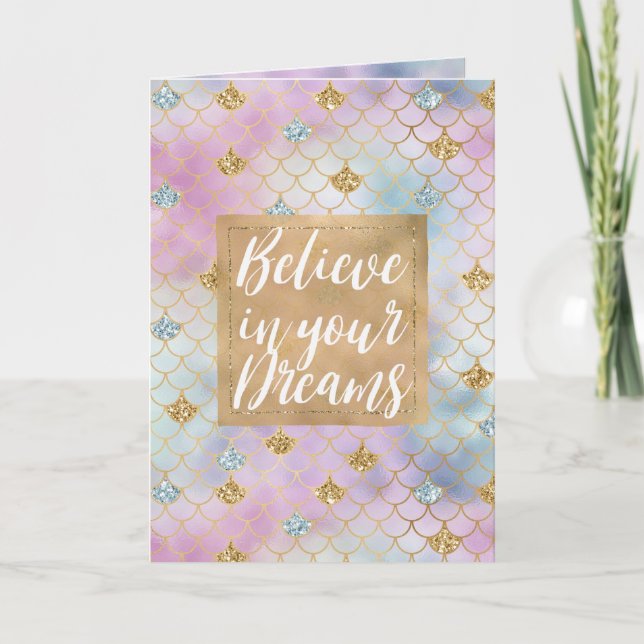 Gold Aqua Glitter Dream Purple Blush Mermaid       Card (Front)