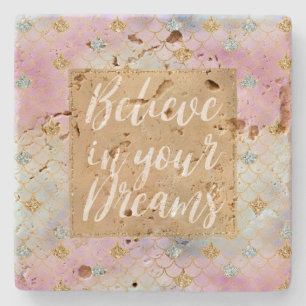 Gold Aqua Glitter Dream Purple Blush Mermaid       Stone Coaster