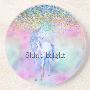 Gold Aqua Glitter Purple Unicorn Sparkle Coaster
