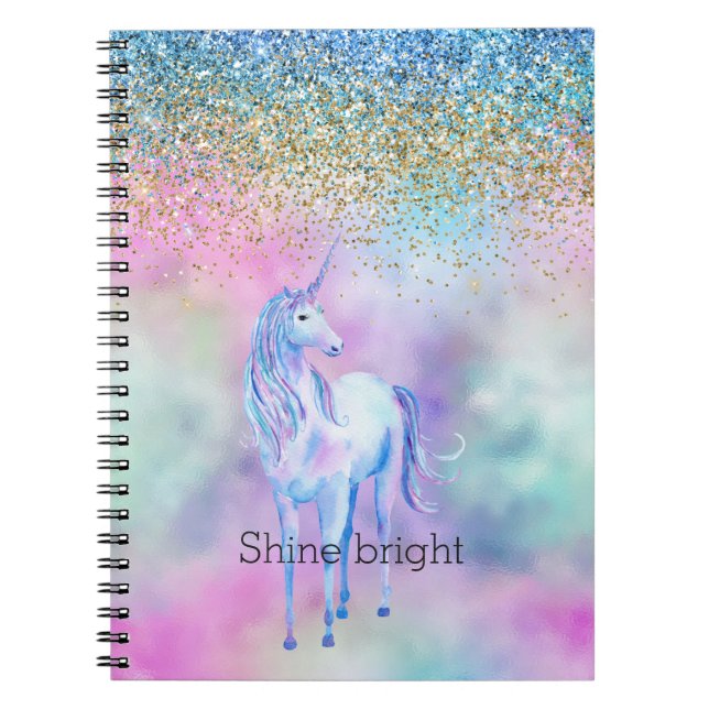 Gold Aqua Glitter Purple Unicorn Sparkle  Notebook (Front)