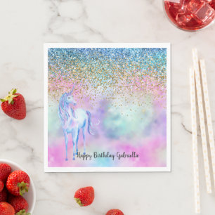 Gold Aqua Glitter Purple White Unicorn Sparkle Napkin