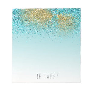 Gold Aqua Glitter Sparkle Notepad