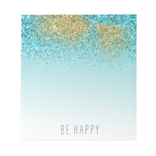 Gold Aqua Glitter Sparkle   Notepad (Front)