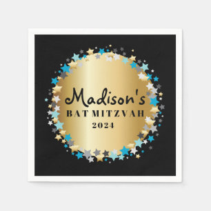 GOLD Aqua Gold Stars Bar Bat Mitzvah Napkin