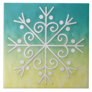 Gold Aqua Ombre Snowflake Winter Holiday Tile