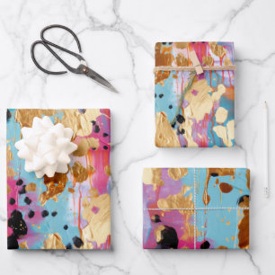 Gold Aqua Pink Abstract Leopard  Wrapping Paper Sheet