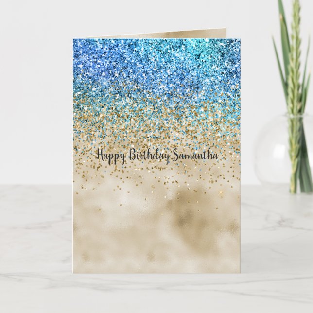 Gold Aqua Purple Glitter Sparkle Card (Front)