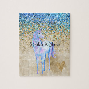 Gold Aqua Purple Glitter Sparkle Jigsaw Puzzle