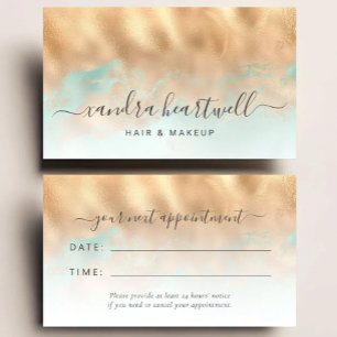 Gold Aqua Shimmer Script Hair Salon Appointment Business Card