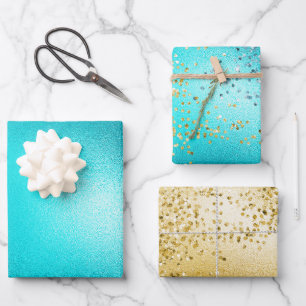 Gold Aqua Turquoise Glitter Sparkle Mermaid   Wrapping Paper Sheet