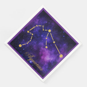 Gold Aquarius Constellation on Dark Galaxy   Napkin