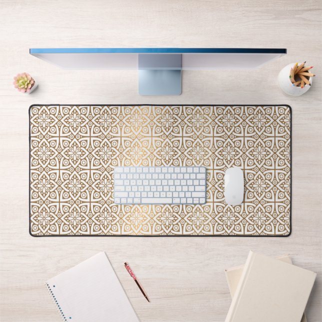 Gold Arabic Pattern Desk Mat – Elegant Islamic  (Office 1)