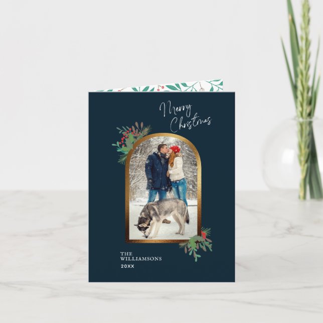 Gold Arch 2 Photo Merry Christmas Holiday Card (Front)