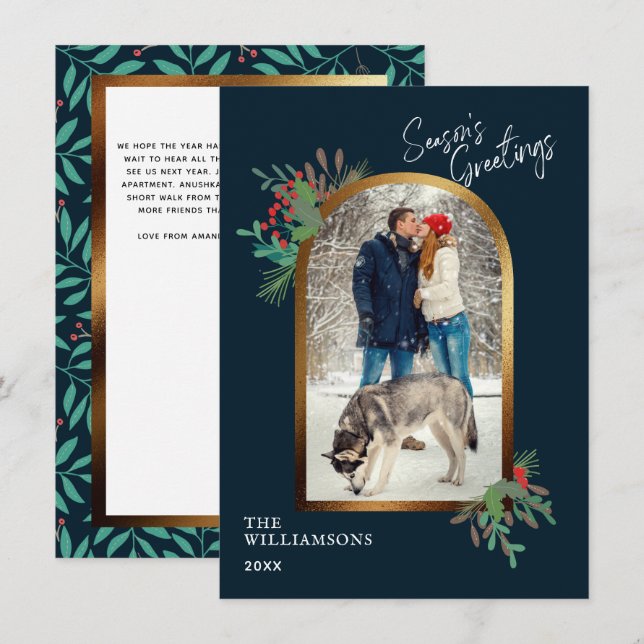 Gold Arch Custom Photo Botanical Seasons Greetings Card (Front/Back)