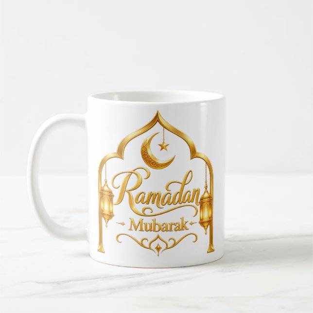Gold Arch Lantern Ramadan Mubarak Coffee Mug (Left)
