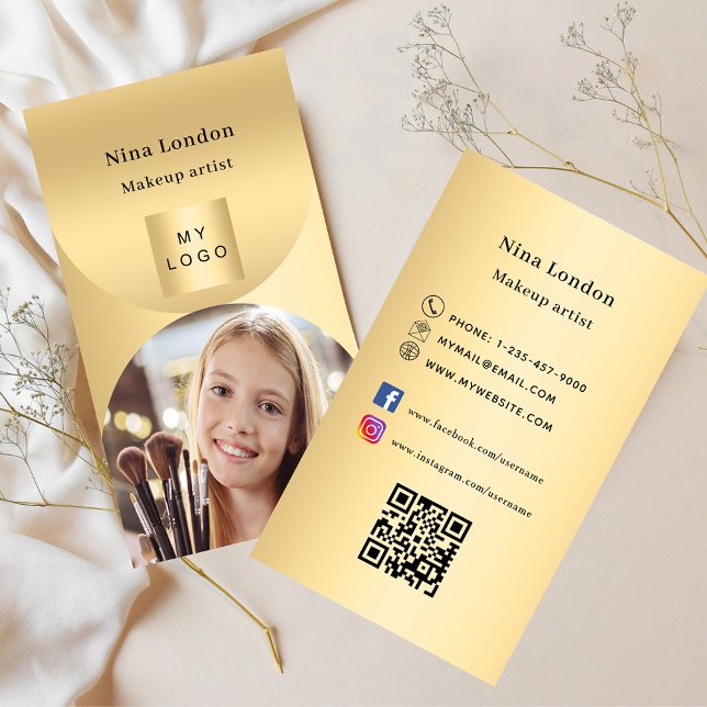 Gold arch photo Qr social media logo premium Business Card (Creator Uploaded)
