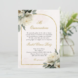 Gold Arch Quinceanera invitation in Spanish