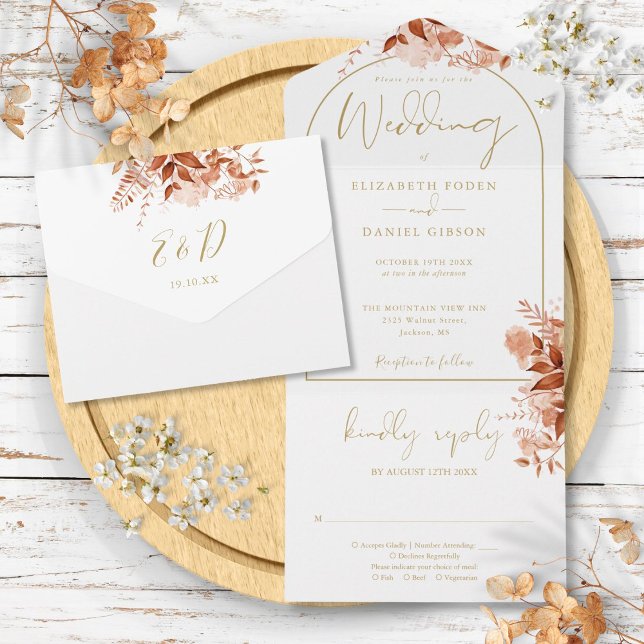 Gold Arch Rustic Autumn Fall Floral Wedding All In One Invitation (Gold Arch Rustic Autumn Fall Floral Wedding All In One Invitation)
