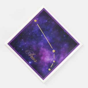 Gold Aries Constellation on Dark Galaxy Napkin