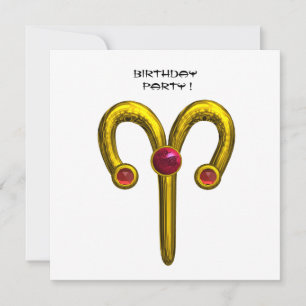 GOLD ARIES ZODIAC BIRTHAY JEWEL Ruby Red White Announcement