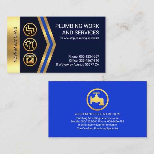 Gold Arrows Gold Plumbing Icons Business Card (Front/Back)