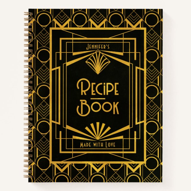 Gold Art Deco 1920s Style Recipe Book (Front)
