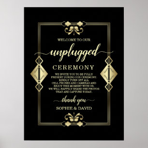 Gold Art Deco 20s Unplugged Wedding Ceremony Sign