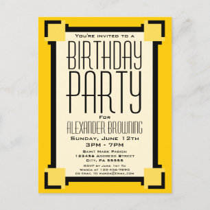 Gold Art Deco Birthday Party Invitation Postcard