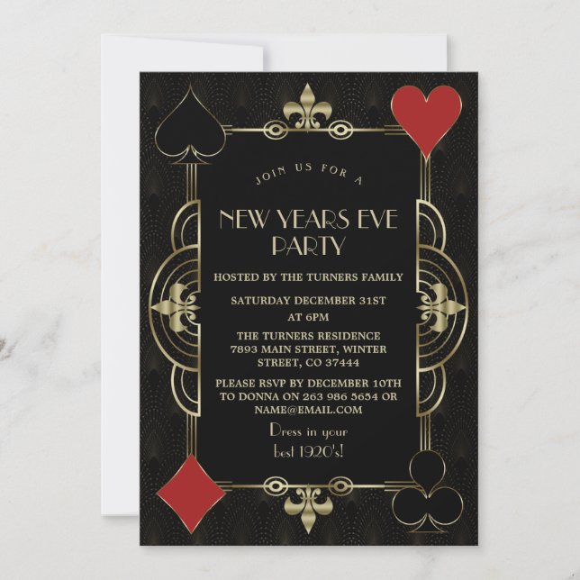 Gold Art Deco Black 1920s New Years Eve Party Invitation (Front)