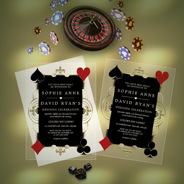 Gold Art Deco Casino Las Vegas Poker Wedding Acrylic Invitations (Creator Uploaded)