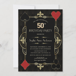 Gold Art Deco Casino Las Vegas Woman 50th Birthday Invitation